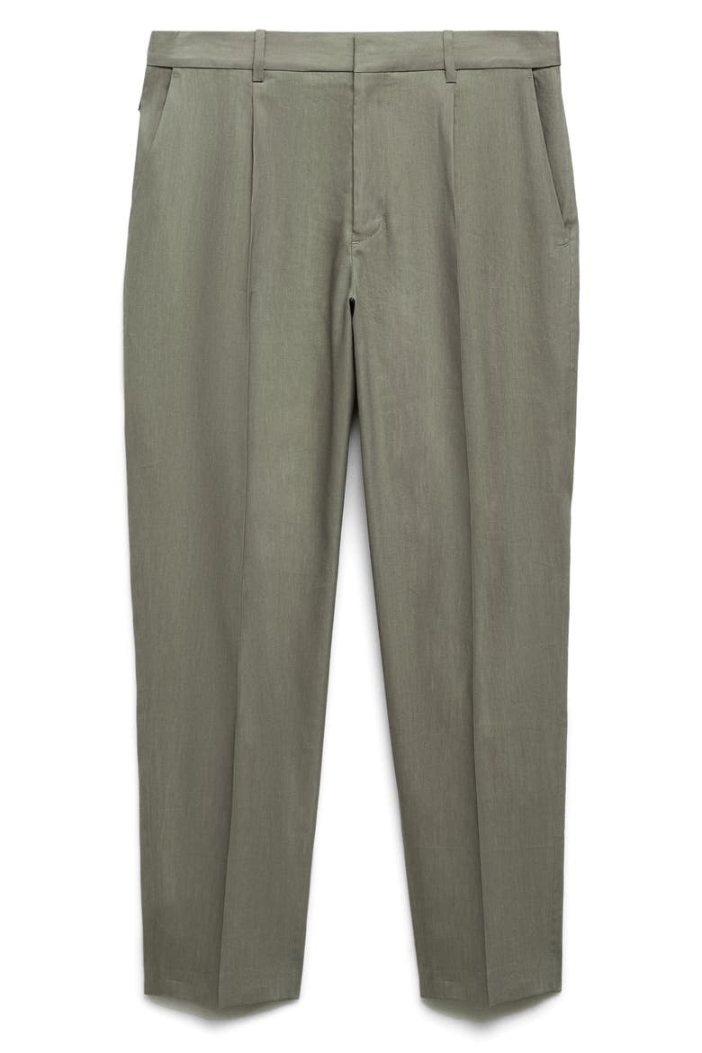 Pleated Linen Blend Pants, Alternate, color, OLIVE GREEN