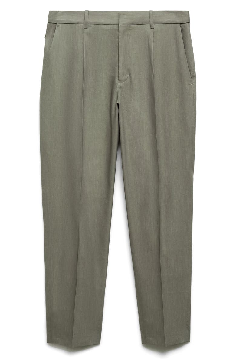 MANGO Pleated Linen Blend Pants, Alternate, color, Olive Green