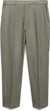 MANGO Pleated Linen Blend Pants