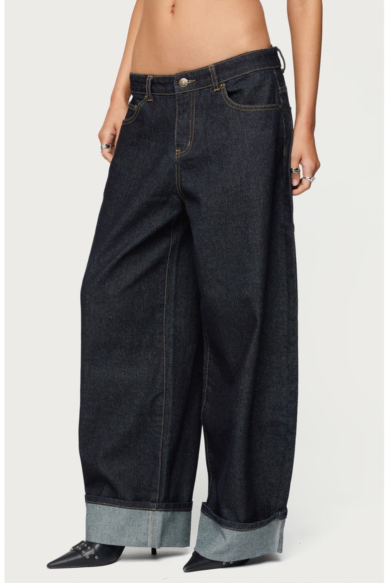 Kella Low Rise Baggy Wide Leg Cuffed Jeans, Alternate, color, INDIGO-BLUE-RAW-WASH