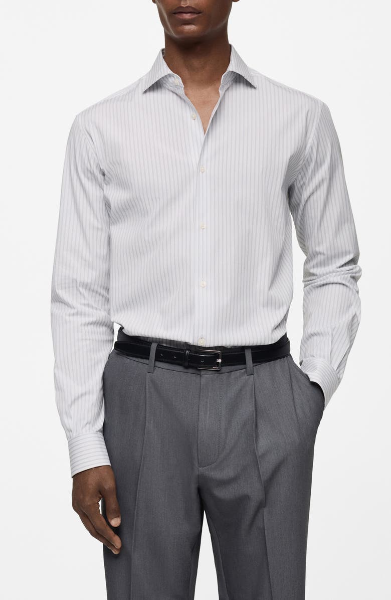 MANGO Regular Fit Stripe Stretch Cotton Button-Up Shirt, Main, color,