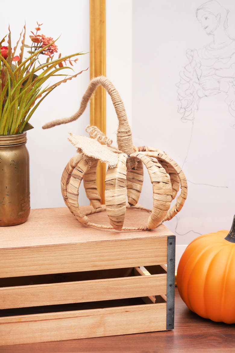 Medium Cattail Grass Pumpkin Figurine, Alternate, color, Brown