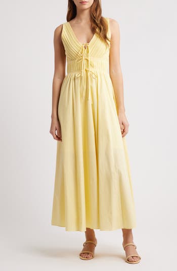 Moon River Tie Front Sleeveless Flare Maxi Dress In Yellow