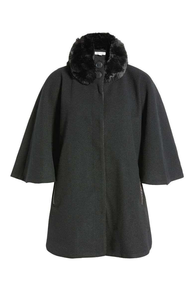 Faux Fur Collar Cape, Main, color, LATTE
