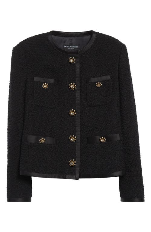 Dolce & Gabbana Jeweled Button Boucle Jacket In Black