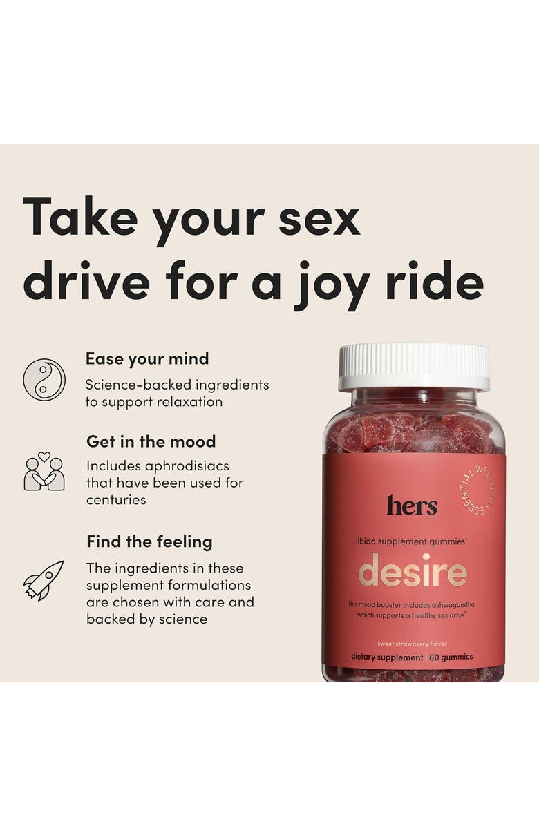 HIMS & HERS Desire Libido Supplement Gummies Mood-Boosting, Energy-Enhancing, Daily Wellness Formula, Alternate, color, Coral