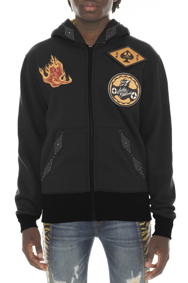 Cult of Individuality Embroidered Lucky Bastard Cotton Zip Hoodie