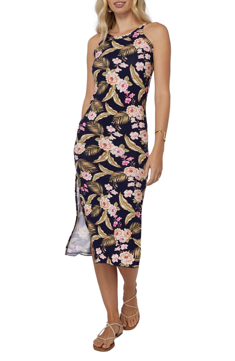 O'Neill Lagoon Floral Ribbed Midi Dress, Main, color,