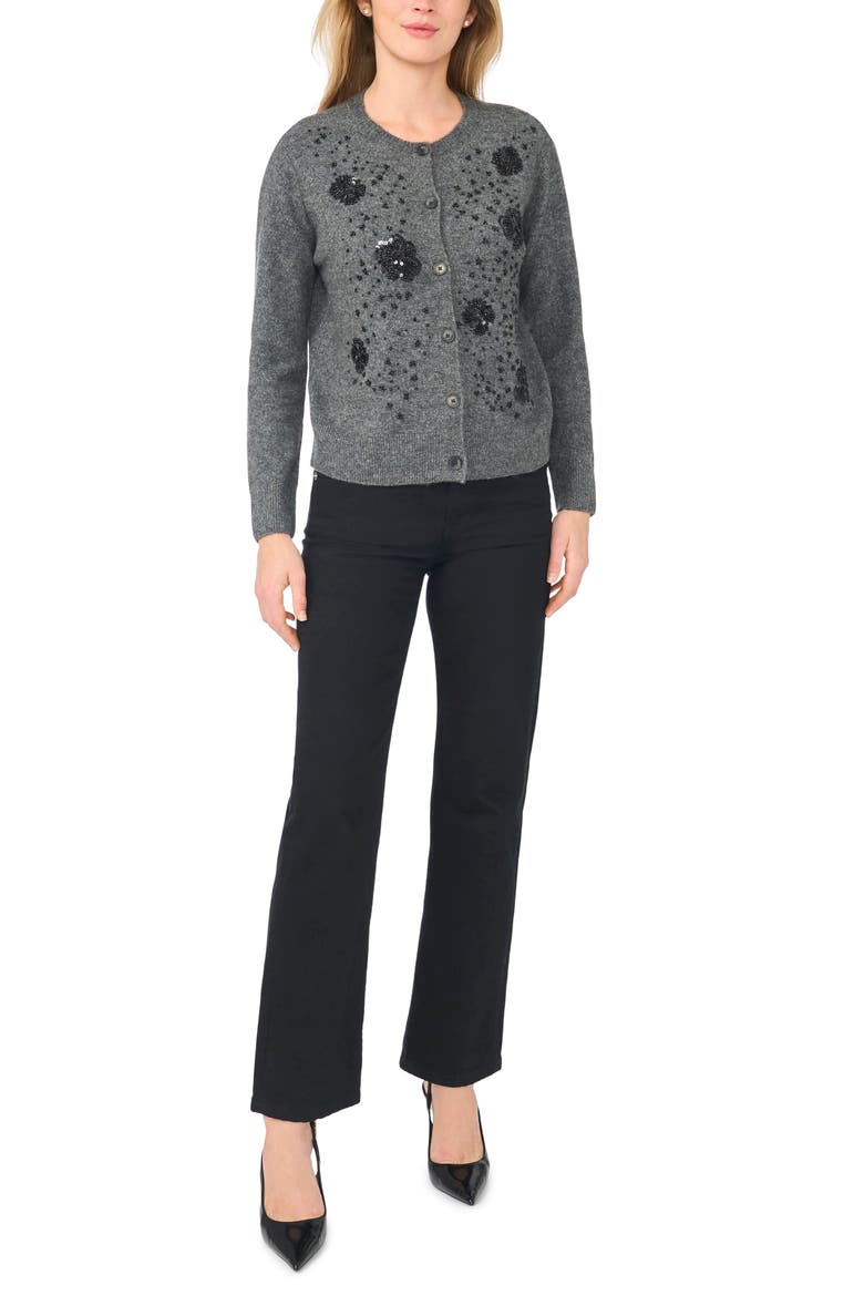 Floral Embellished Cardigan, Alternate, color, MEDIUM HEATHER GREY