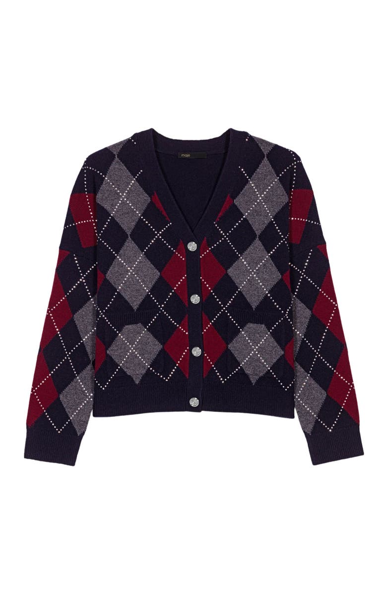 maje Cropped argyle pattern cardigan, Alternate, color, Navy