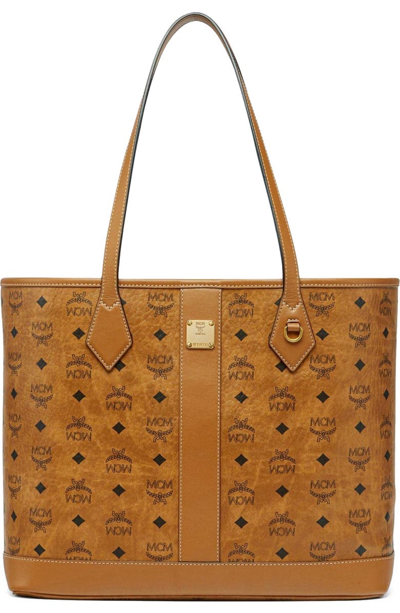 MCM New Medium Liz Shopper in Visetos, Main, color, Cognac