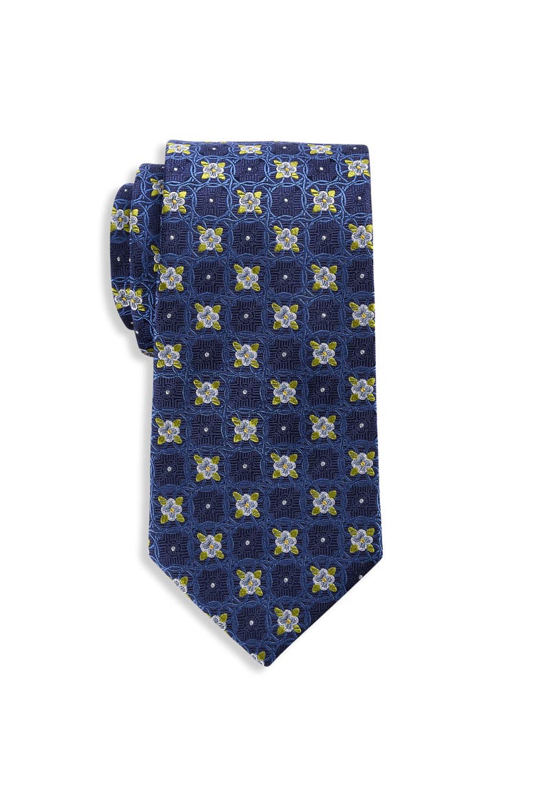 Big & Tall Floral Medallion Silk Tie, Main, color, NAVY