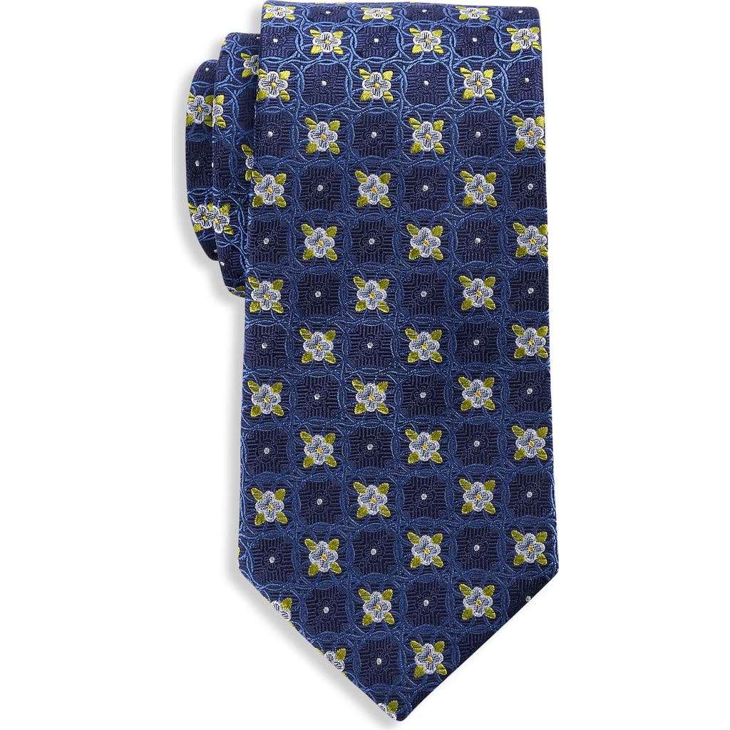 Oak Hill Premium By Dxl Big & Tall Floral Medallion Silk Tie In Blue