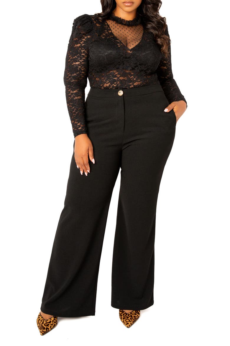 Sheer Stretch Lace Long Sleeve Bodysuit, Alternate, color, BLACK