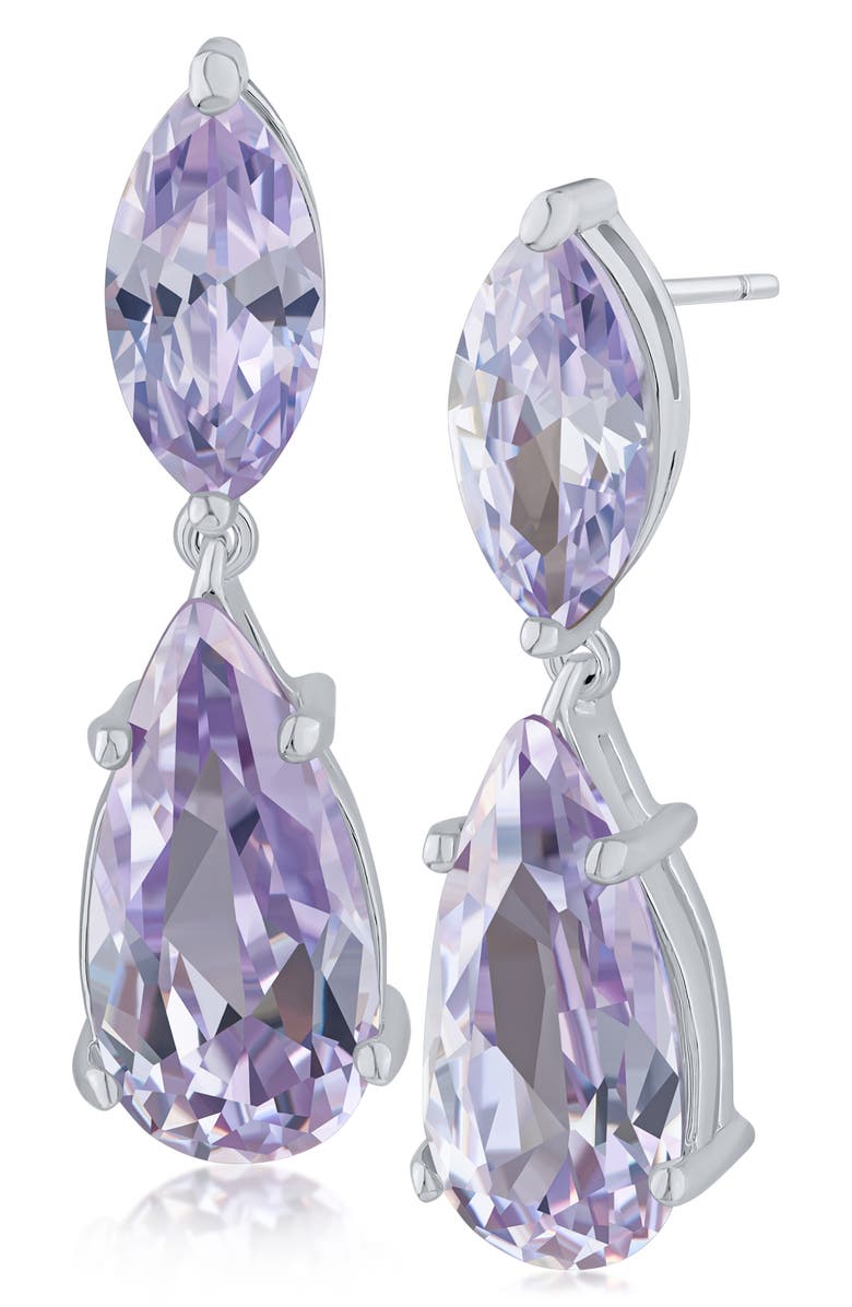CZ by Kenneth Jay Lane Cubic Zirconia Marquis Drop Earrings, Main, color, Lavender / Silver