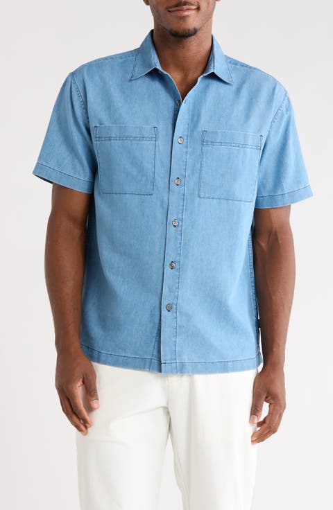 Short Sleeve Chambray Button-Up Shirt