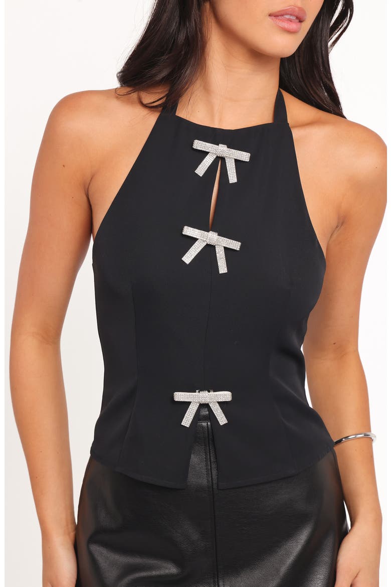 Velma Rhinestone Bow Halter Top, Main, color, BLACK