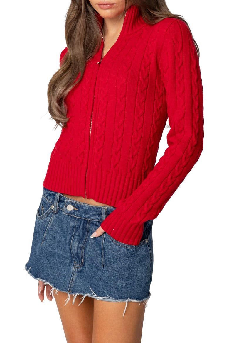 Ryn Cable Zip Sweater, Alternate, color, RED