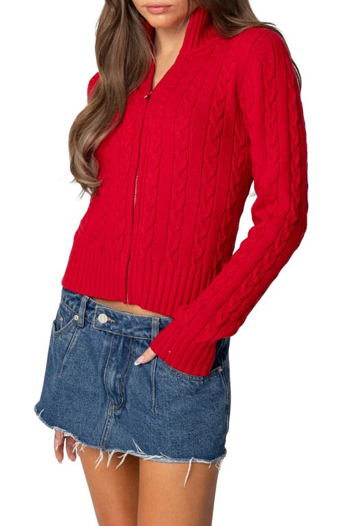 Edikted Ryn Cable Zip Sweater In Red