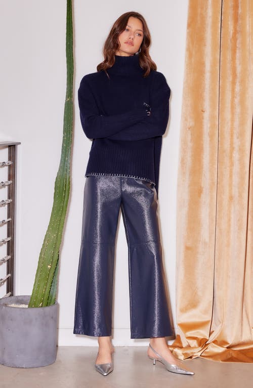 Fifteen Twenty Crop Wide Leg Patent Faux Leather Pants In Blue