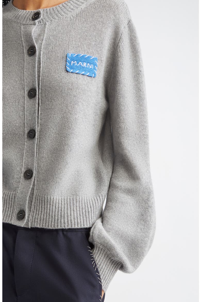 Mending Logo Cashmere Cardigan, Alternate, color, 00N38 INOX