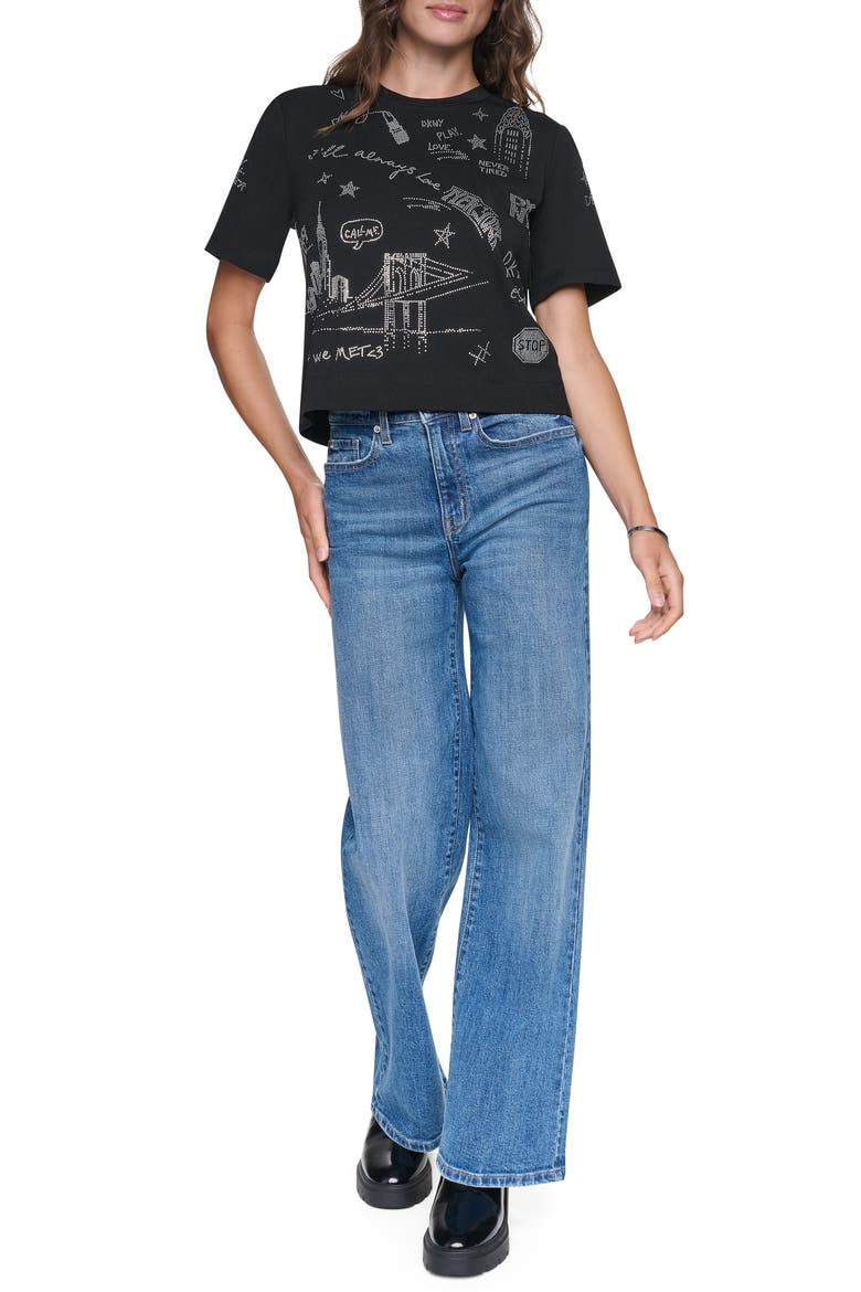 Rhinestone Logo T-Shirt, Alternate, color, BLACK