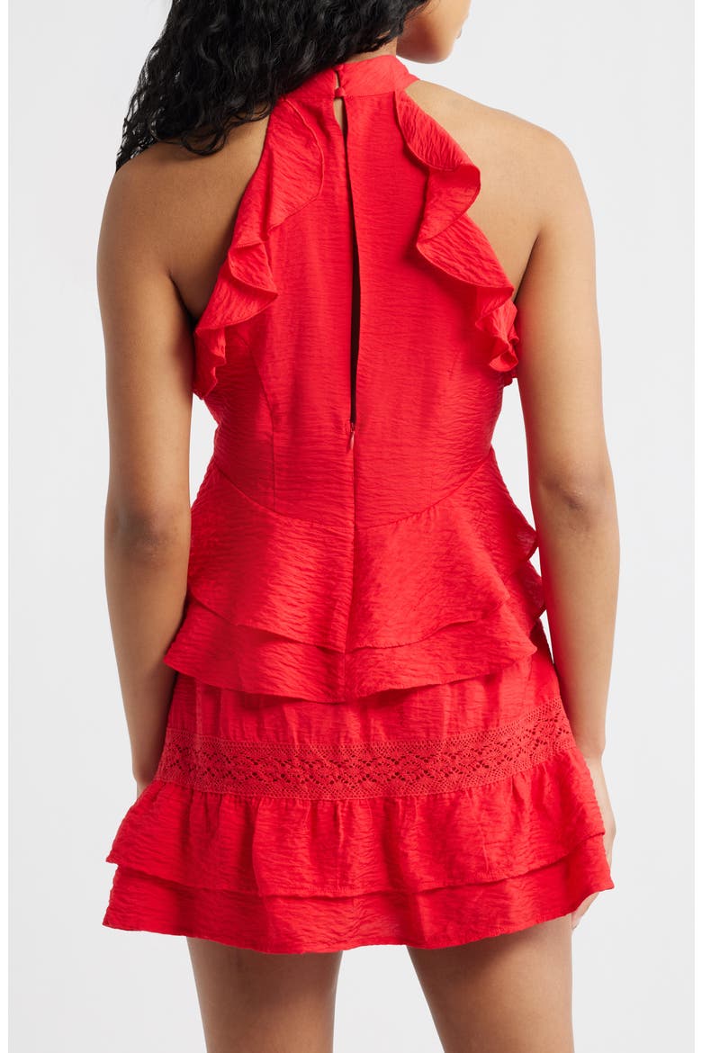 Ruffle Trim Halter Top, Alternate, color, POPPY RED