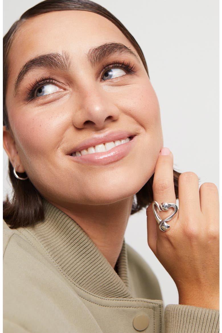 Silver-Plated Open Ring with a Nailed Heart Design, Alternate, color, Silver