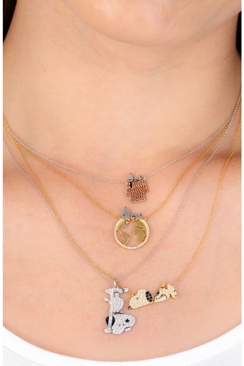 x Peanuts® Snoopy Doghouse Pavé Pendant Necklace, Alternate, color, PURE PLATINUM / CLEAR STONE