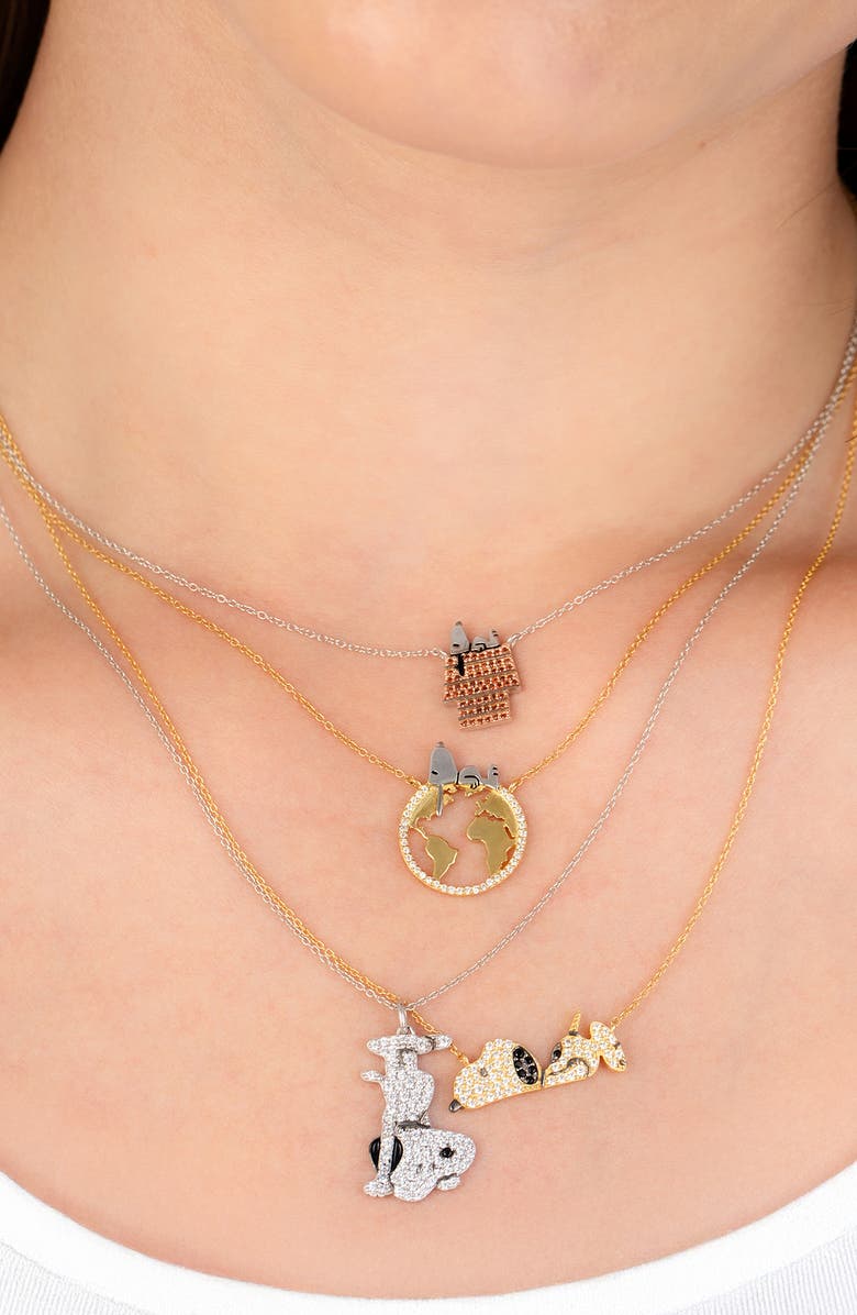 Crislu x Peanuts<sup>®</sup> Snoopy Doghouse Pavé Pendant Necklace, Alternate, color, Pure Platinum / Clear Stone