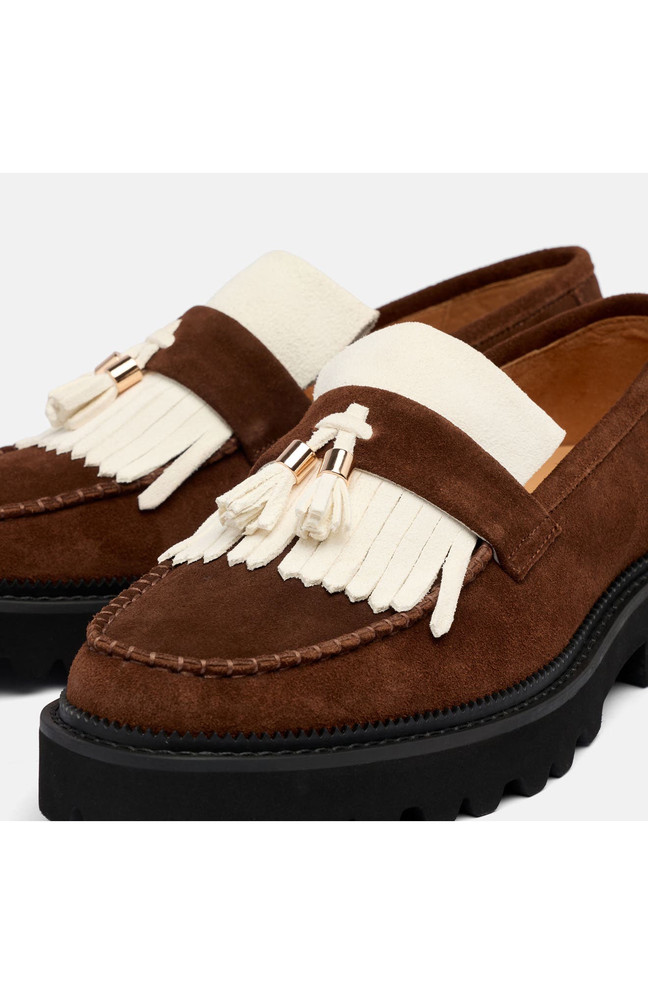 Journey Leather Tassel Loafer, Alternate, color, BROWN/ WHITE