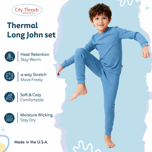 City Threads Boys Soft & Cozy Thermal Long Johns 2-piece Set In Blue