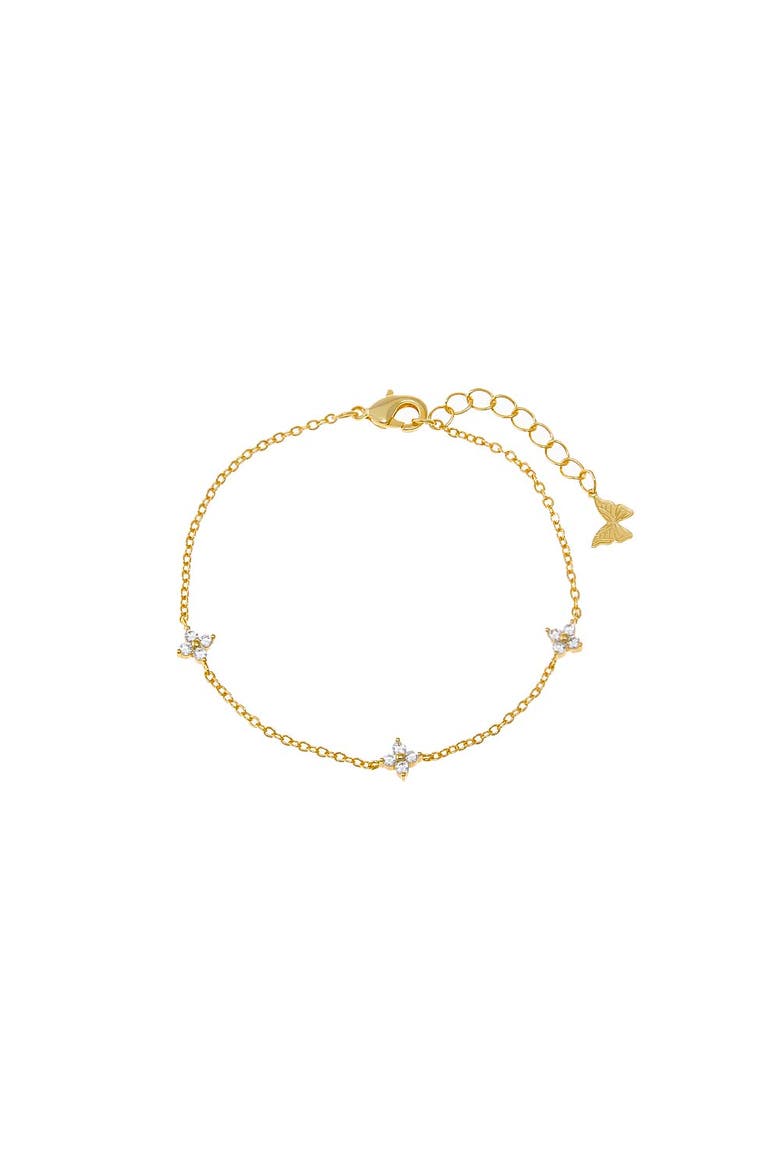 Triple CZ Four Leaf Flower Bracelet, Main, color, Gold