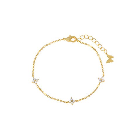 Triple CZ Four Leaf Flower Bracelet