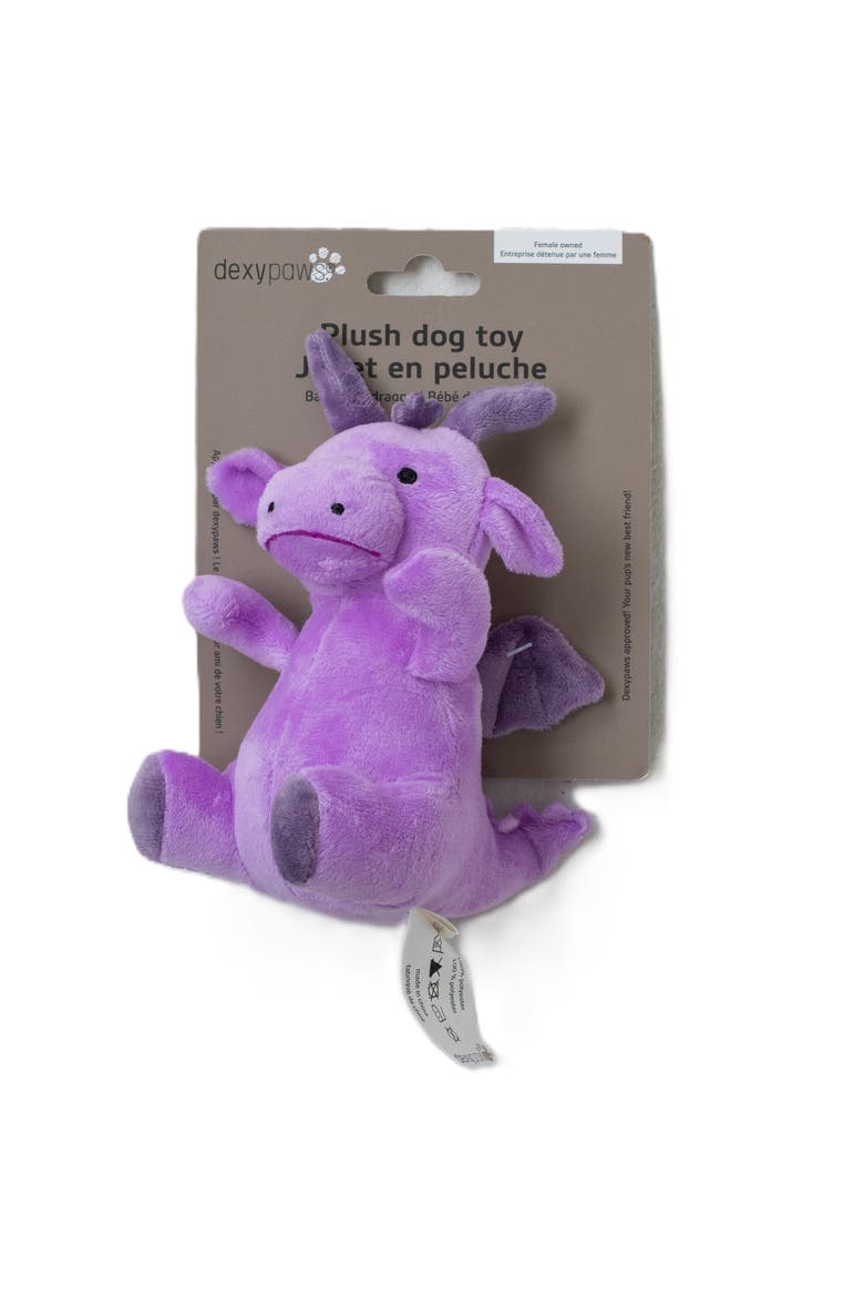 Dragon Squeak & Crinkle Plush Dog Toy, Main, color, Purple