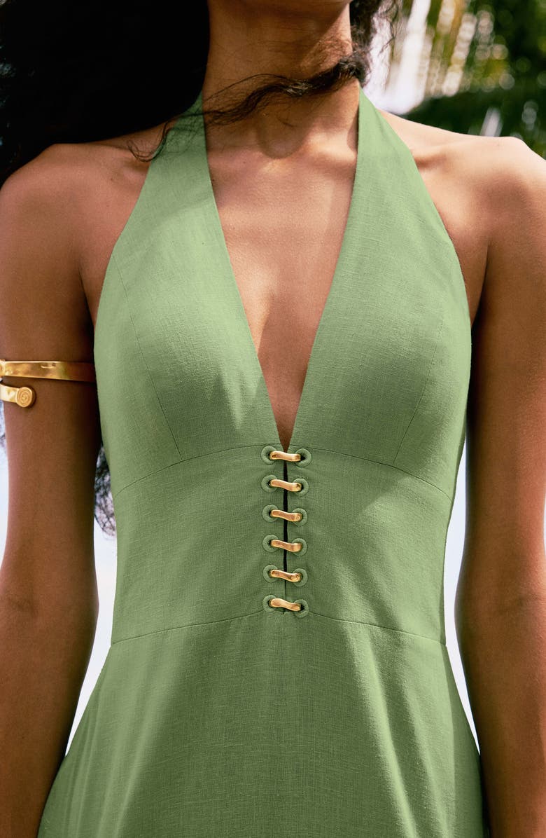 ViX Paula Hermanny Greta Halter Linen Blend Cover-Up Minidress, Alternate, color, Green