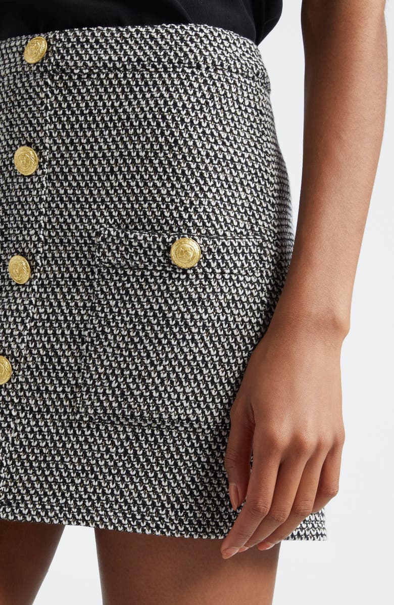 L'AGENCE Zander Button Front Miniskirt, Alternate, color, Black/ Ivory/ Gold