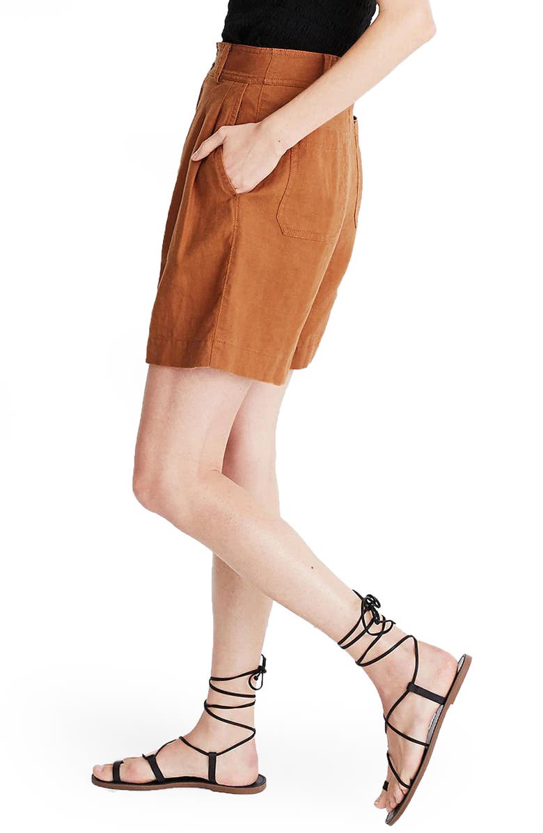 Madewell Long Pleated Linen Shorts, Alternate, color, 