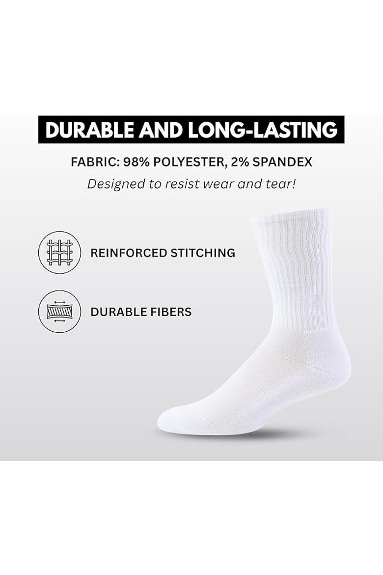 8 Pairs Premium Athletic Crew Socks, Alternate, color, White