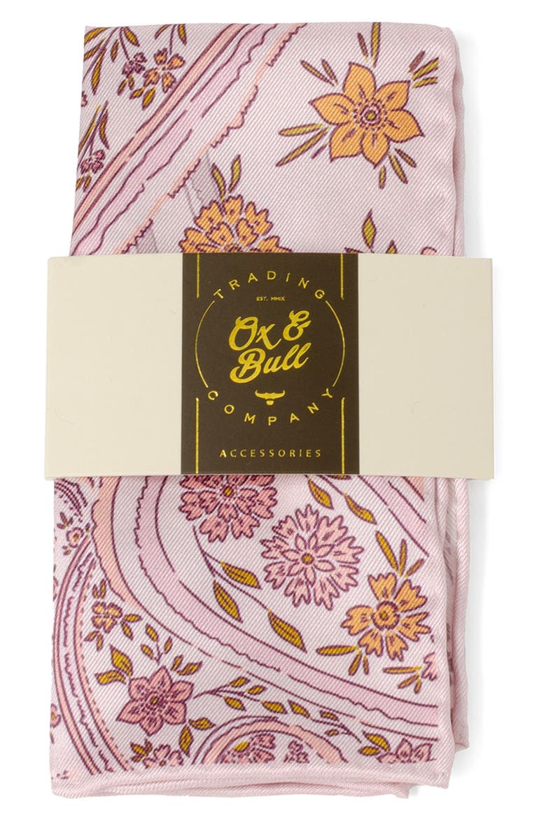 Floral Paisley Silk Blend Pocket Square, Alternate, color, PINK