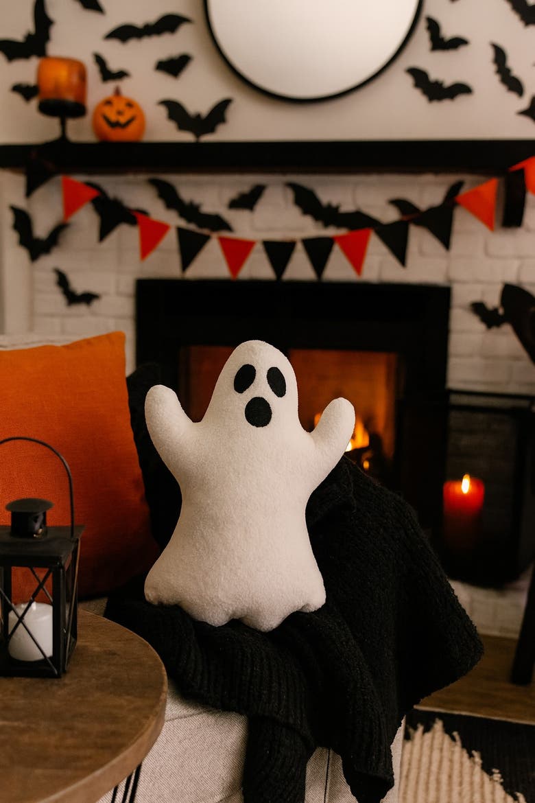 Ghost Shaped Halloween Throw Pillow 13" x 19", Alternate, color, White