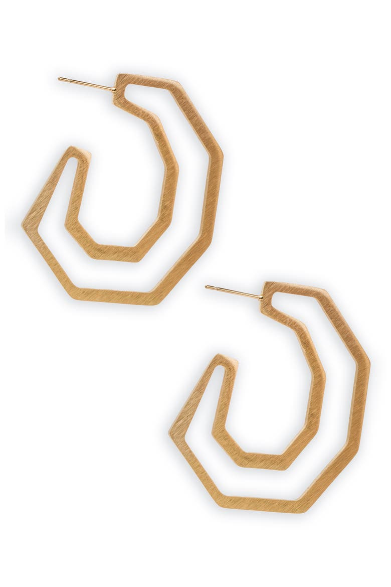 Modern Hexagon Hoop Earrings, Main, color, GOLD
