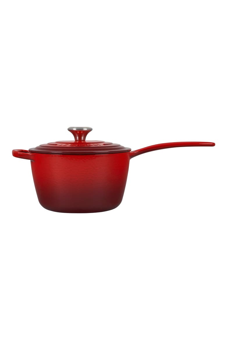 Signature 2.25-Quart Enameled Cast Iron Saucepan, Alternate, color, CERISE
