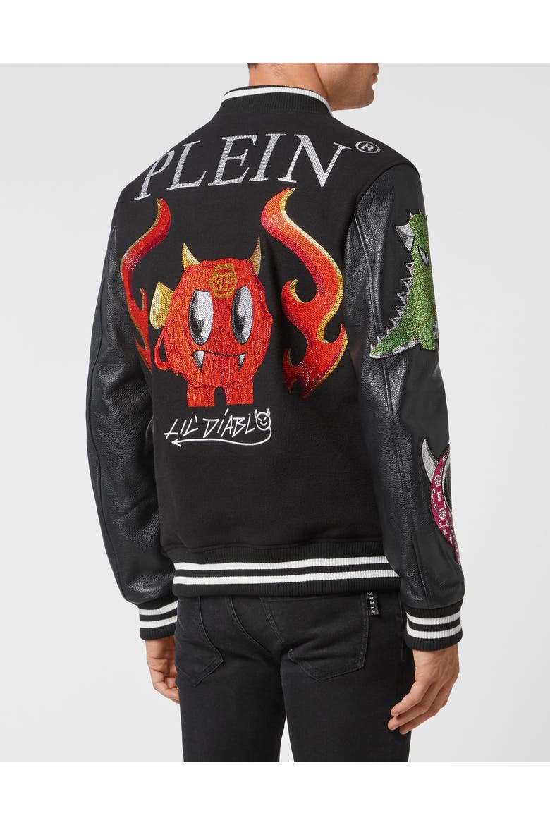 Varsity Bomber Monsters With Crystals Men, Alternate, color, black