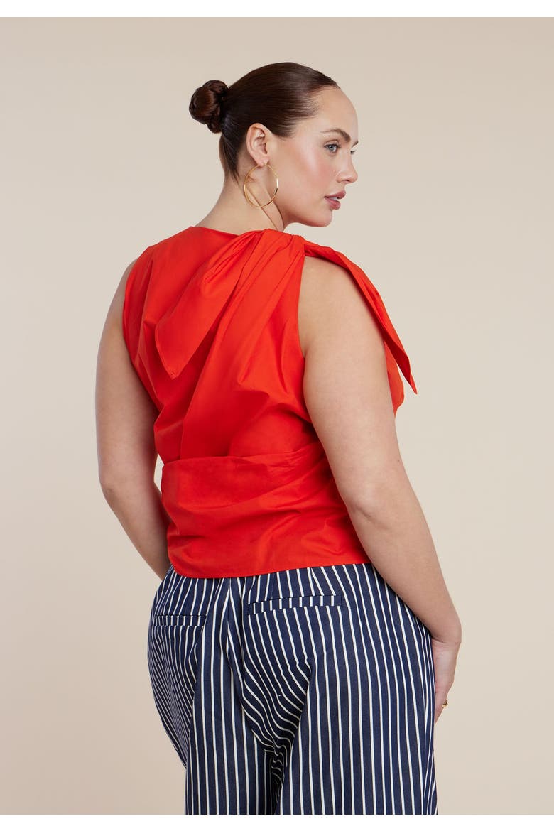 Twist Tie Poplin Top, Alternate, color, DEEP POPPY