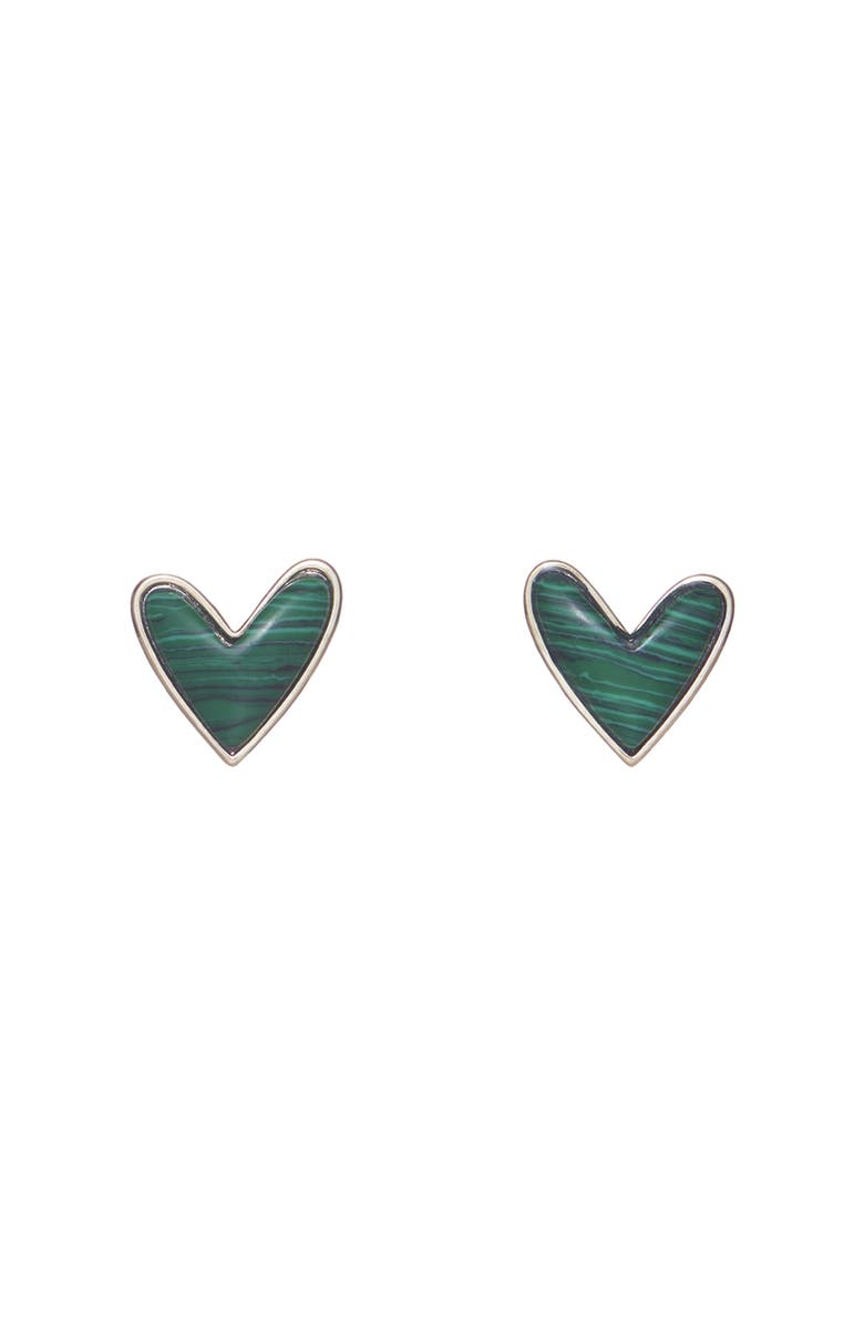 Nickel & Suede Sweetheart Stone Stud Earrings, Main, color, Malachite / Gold Metal