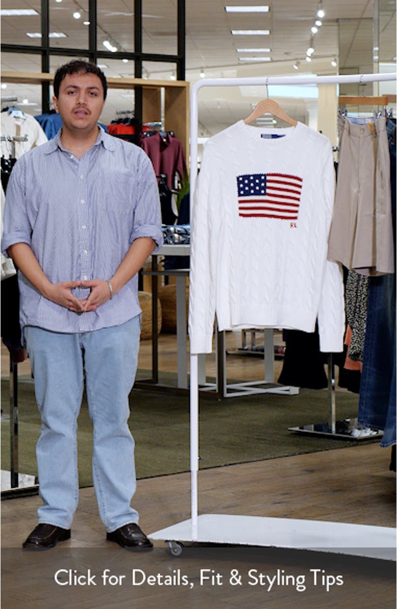 Flag Intarsia Cabled Cotton Crewneck Sweater, sales video thumbnail