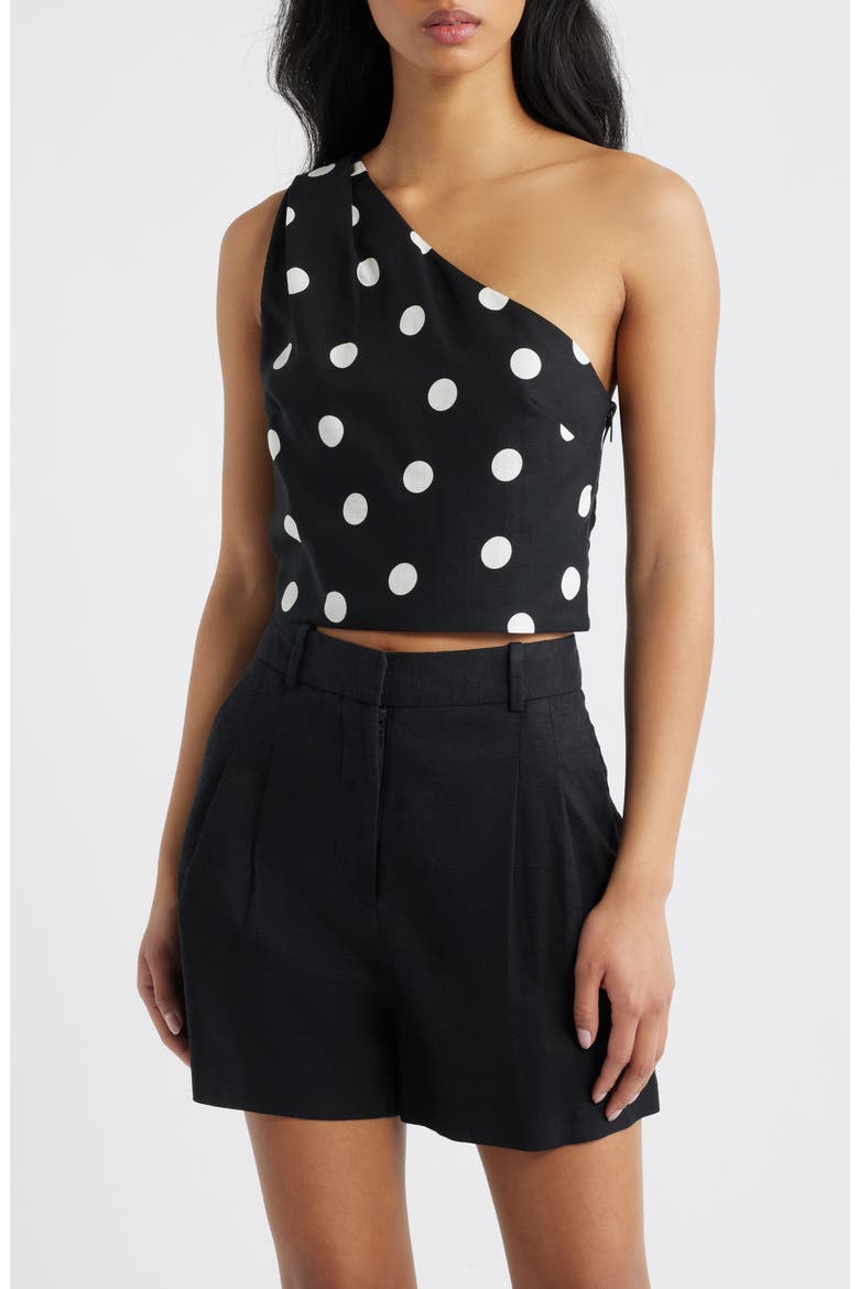 Abrei Polka Dot One Shoulder Crop Top, Main, color, BLACK