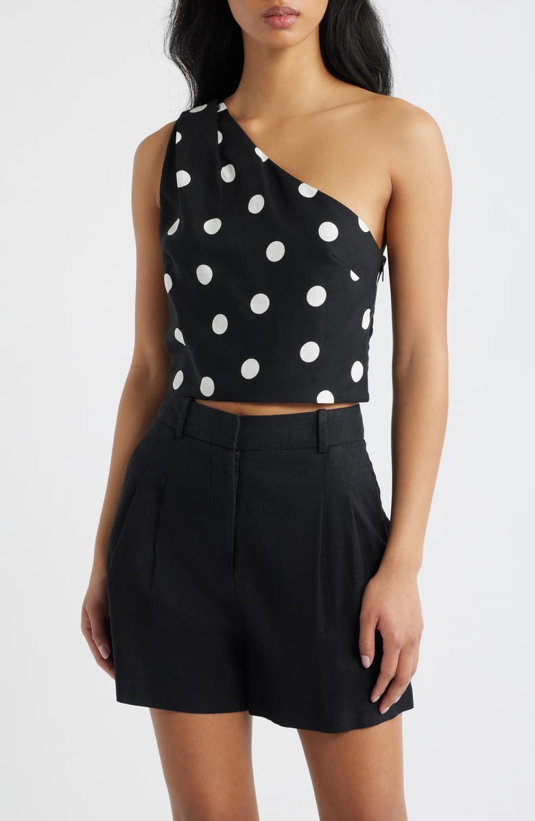MANGO Abrei Polka Dot One Shoulder Crop Top, Main, color, Black