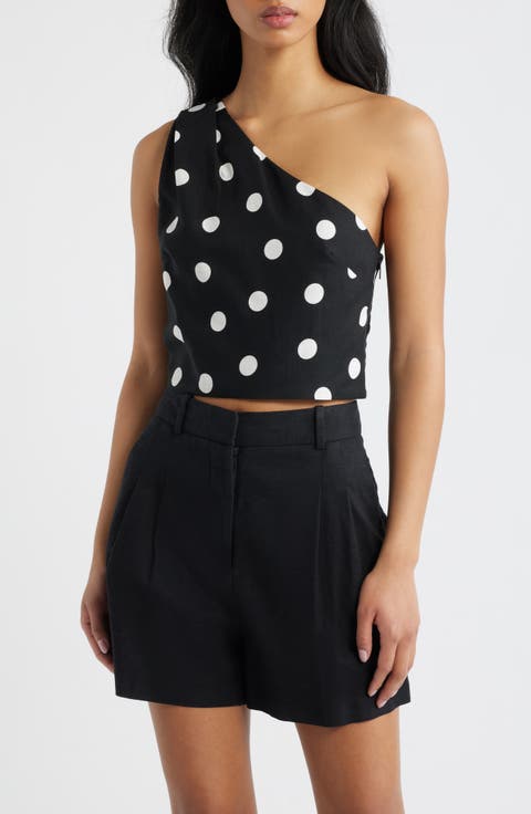 Abrei Polka Dot One Shoulder Crop Top